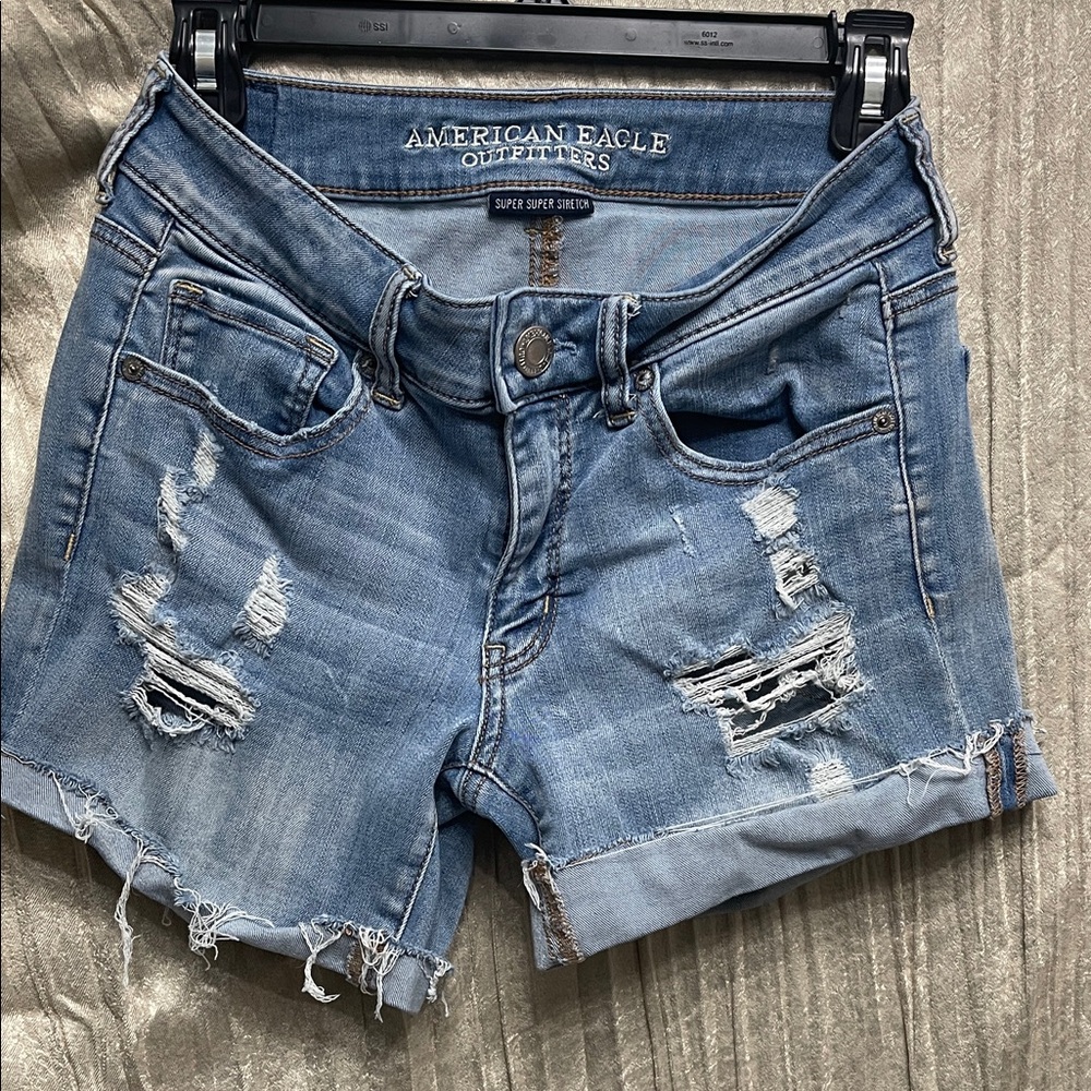 American Eagle Outfitters Distressed Light Blue Jean Shorts
